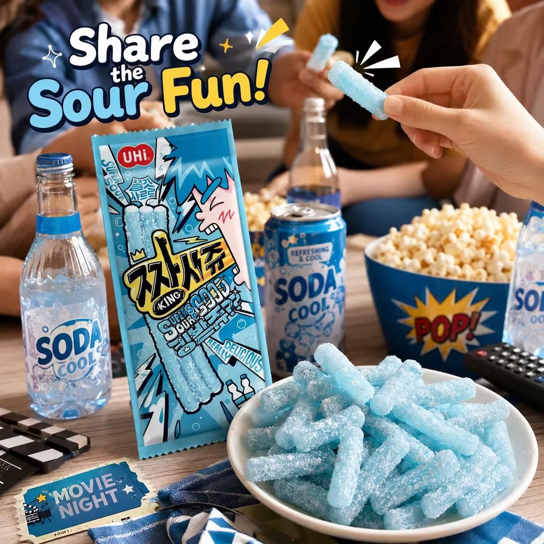YEM Soda Flavor Sour Strip Gummy Candy 2pcs | Refreshing soda taste, chewy texture, sour sugar coating