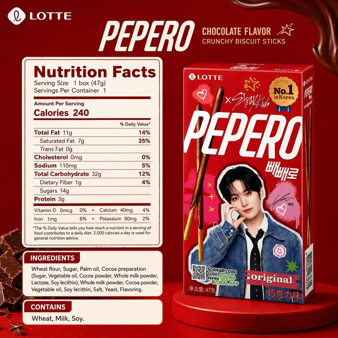 Lotte Pepero Chocolate Flavored Biscuit Sticks 47g