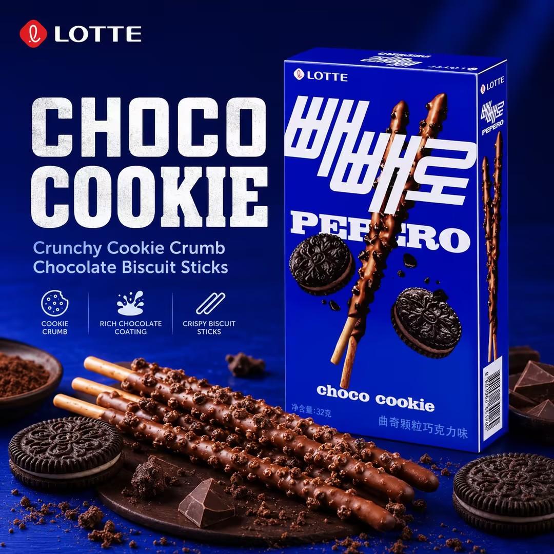 Lotte Pepero Cookie Crumb Chocolate Biscuit Sticks 32g