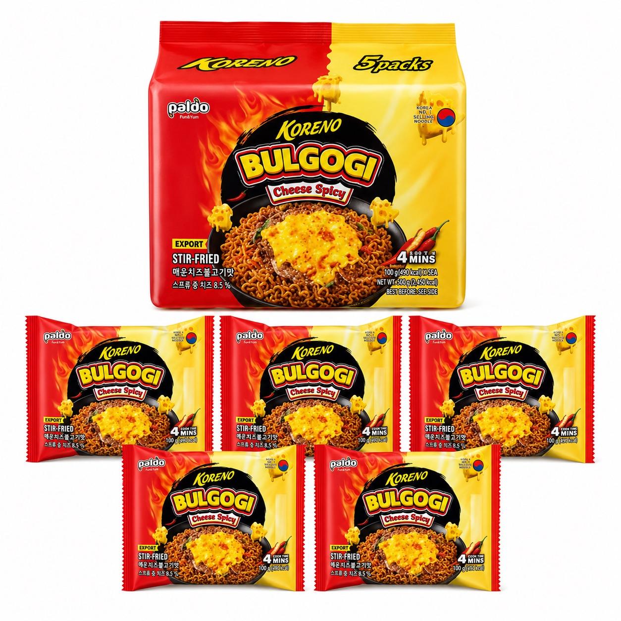 PALDO Spicy Cheese Stir Noodle Multi Pack 100g*5pcs | Creamy spicy cheese sauce, chewy noodles, portable multi-pack