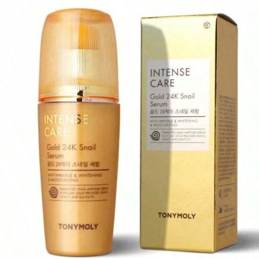 TONYMOLY Intense Care Gold 24K Snail Toner 140ml / 4.73 Fl.Oz/Intense Care Gold 24K Snail Serum 35ml / 1.18 Oz  – Hydrating & Anti-Aging Facial Toner, Snail Mucin & 24K Gold, Brightening, Firming, Nourishing, Smooth & Radiant Skin