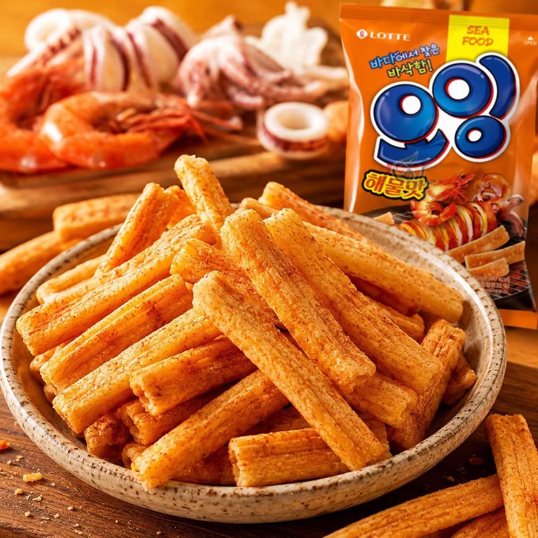 Lotte Squid‑Shrimp Crisp Sticks 75g  Crispy puffed snack with rich umami seafood flavour
