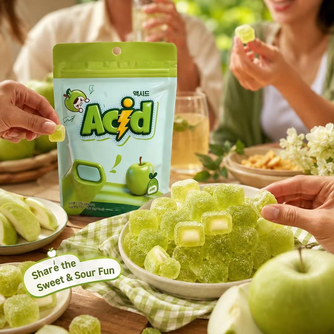 YEM Apple Flavored Cube Filled Gummy Candy 70g | Fresh sweet apple taste, soft bouncy texture, fruity inner filling