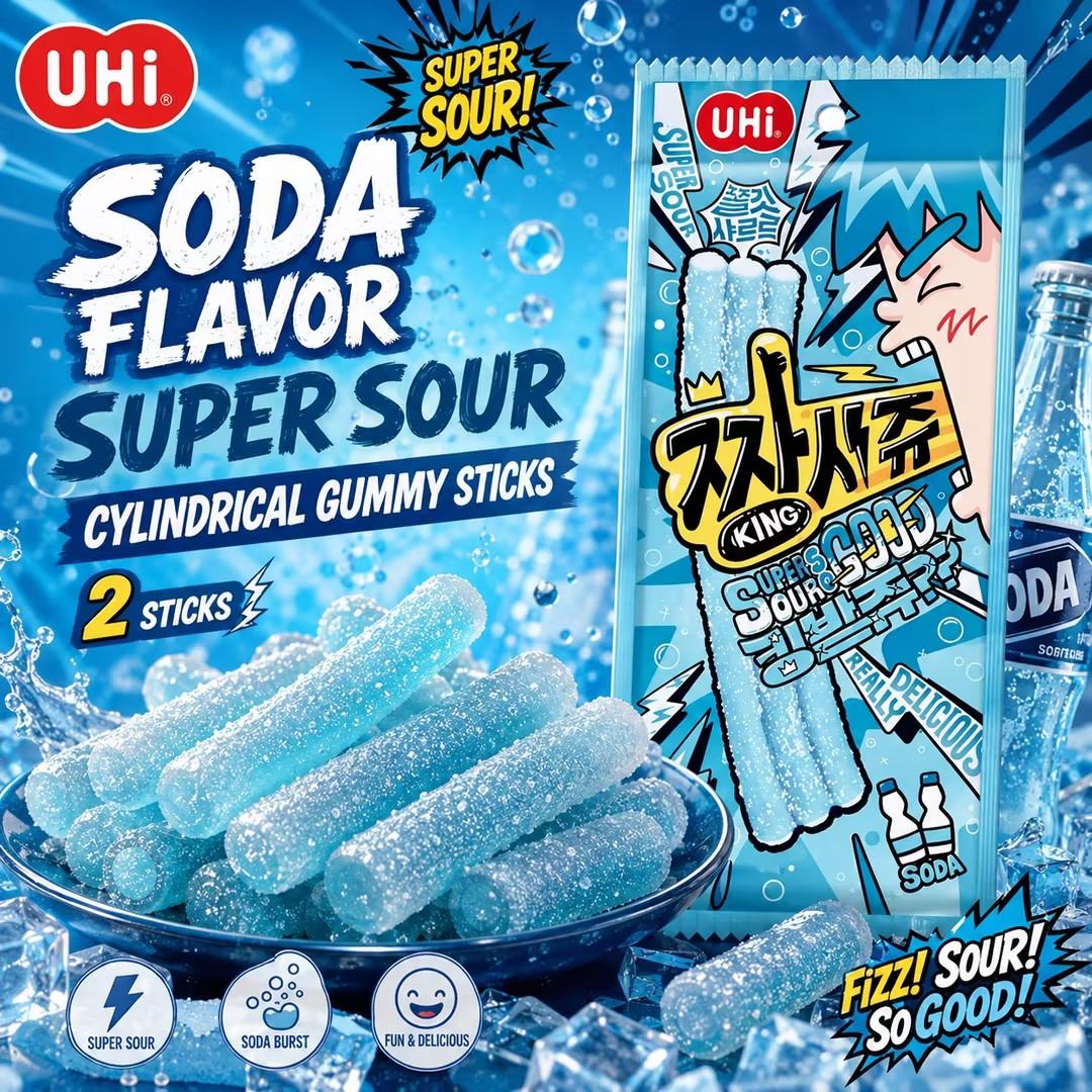 YEM Soda Flavor Sour Strip Gummy Candy 2pcs | Refreshing soda taste, chewy texture, sour sugar coating