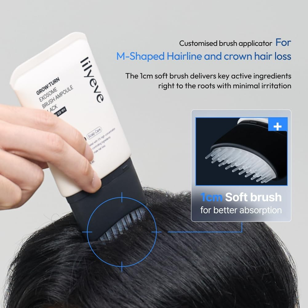 lilyeve Grow Turn Exosome Brush Ampoule Prime 100ml, Built-in Brush,Suit for man,Heartleaf-Derived Exosomes to Revitalize, for Male Pattern Hair Loss, Korean Hair Care,