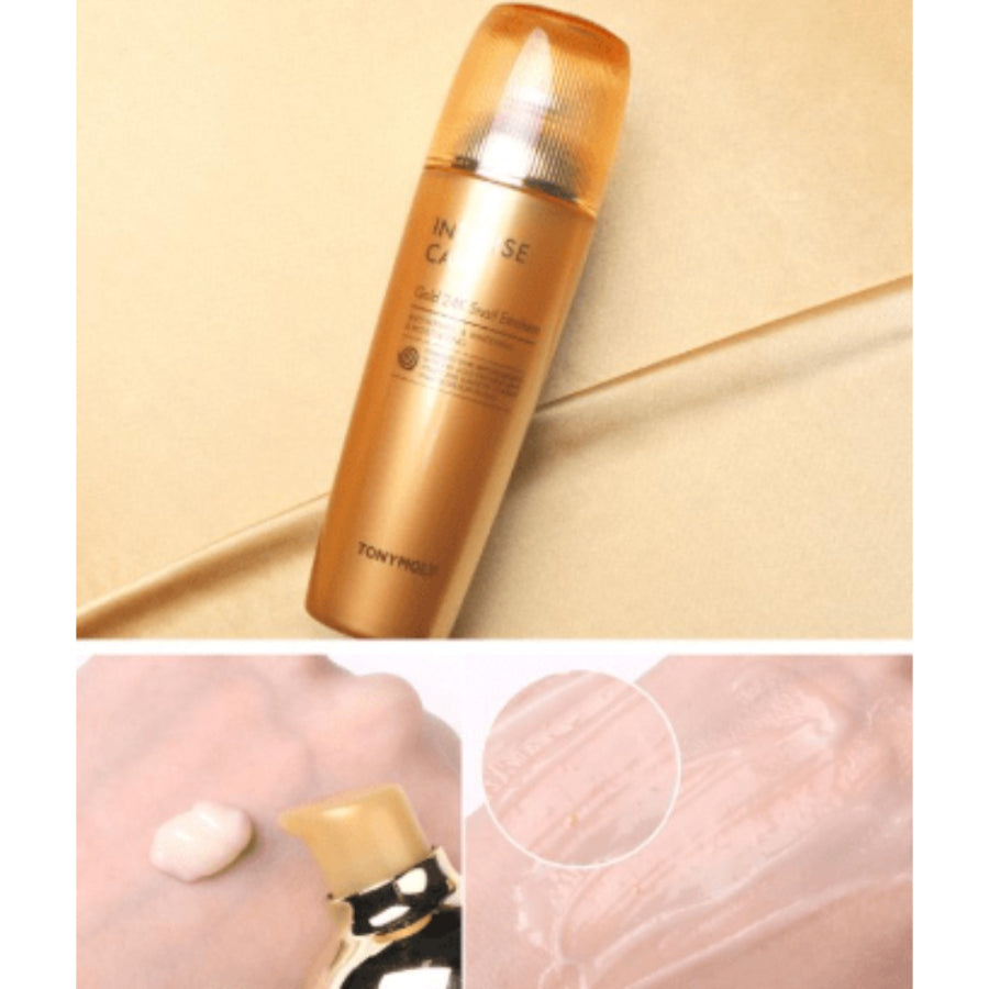 TONYMOLY Intense Care Gold 24K Snail Toner 140ml / 4.73 Fl.Oz/Intense Care Gold 24K Snail Serum 35ml / 1.18 Oz  – Hydrating & Anti-Aging Facial Toner, Snail Mucin & 24K Gold, Brightening, Firming, Nourishing, Smooth & Radiant Skin