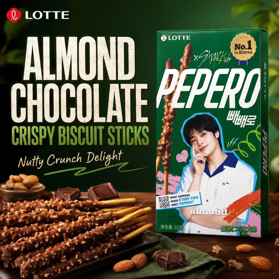 Lotte Pepero Almond Chocolate Biscuit Sticks Boy Group Limited Edition 32g