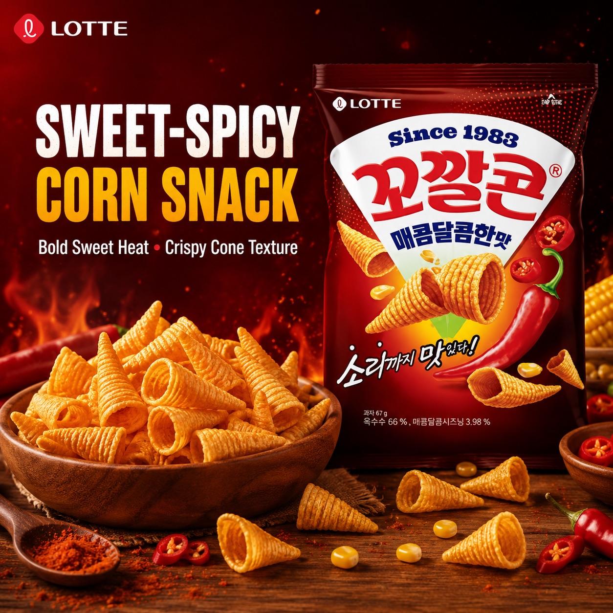 Lotte Kokkal Corn Snack (Sweet‑Spicy Flavor) 67g