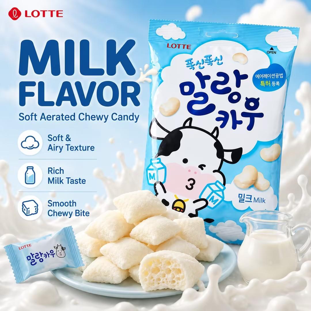 Lotte Milk Cow Milk Flavor Aerated Chewy Candy 63g