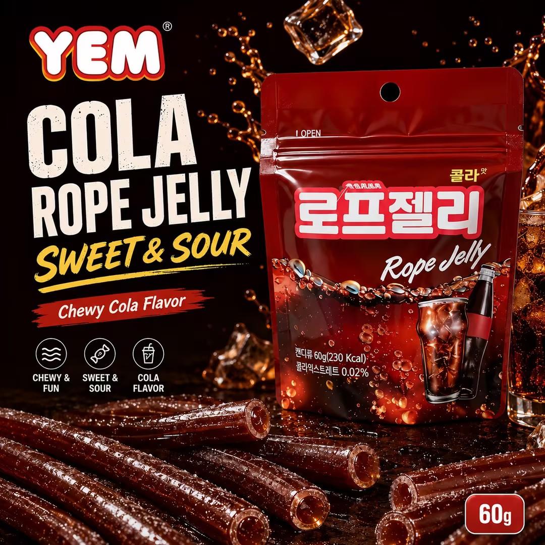 YEM Cola Flavored Long Strip Candy 60g | Refreshing bubbly cola flavor, chewy elastic texture, slim strip shape