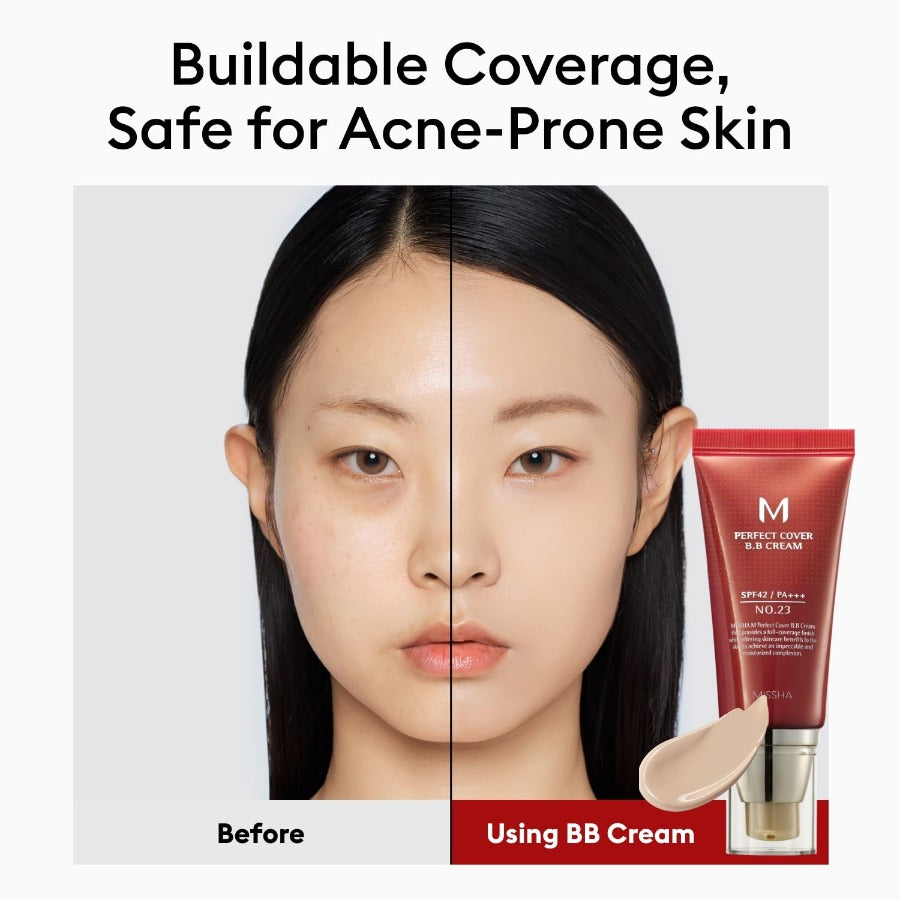 MISSHA M Perfect Cover BB Cream No.23 Natural Beige -Light - Light With Cool Undertone SPF 42 PA +++ 1.69 Fl Oz - Tinted Moisturizer For Face With SPF