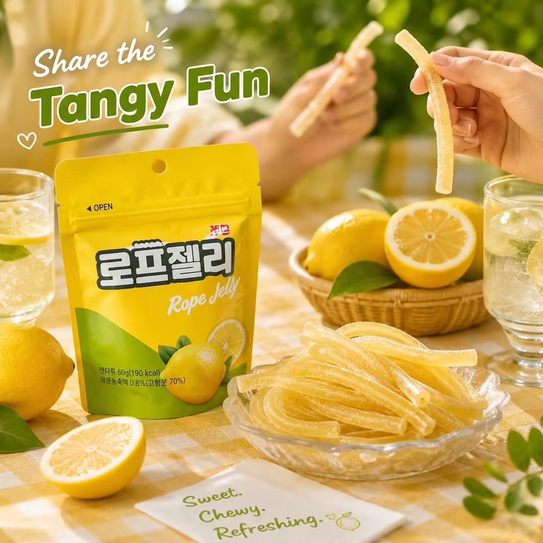 YEM Lemon Flavored Long Strip Candy 60g | Refreshing sour-sweet lemon taste, chewy elastic texture, slender strip shape