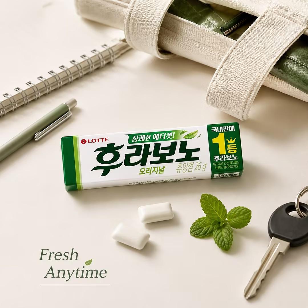 Lotte Green Mint‑flavored Chewing Gum 26g Cool mint flavour to freshen your mouth