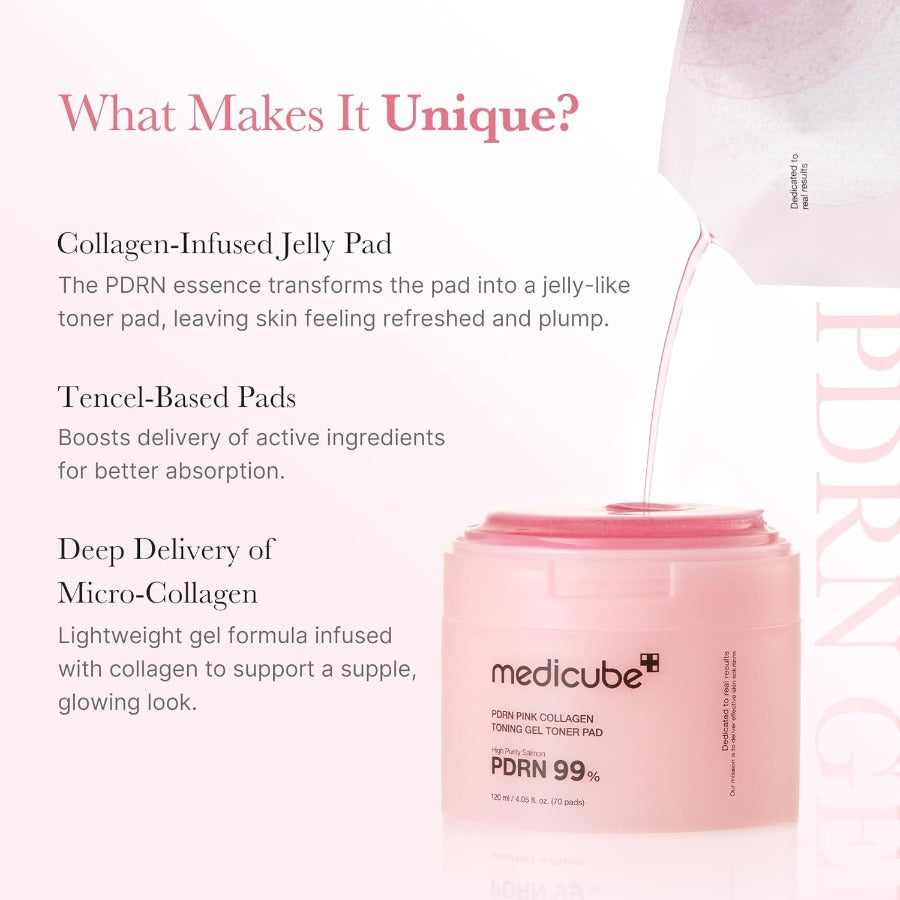 medicube Toner Pads Salmon DNA PDRN Pink Collagen Jelly Pad  | 70 Pads (1 Pack)