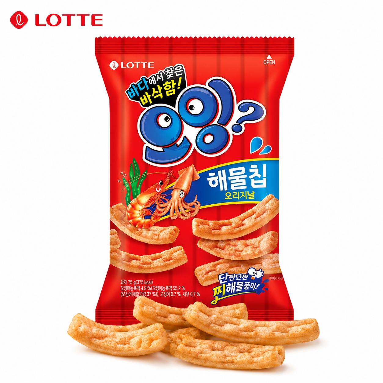 Lotte Squid & Shrimp Flavored Crisp Sticks 75g | Presenting Crispy Texture, Savory Seafood Flavor, Convenient Snack