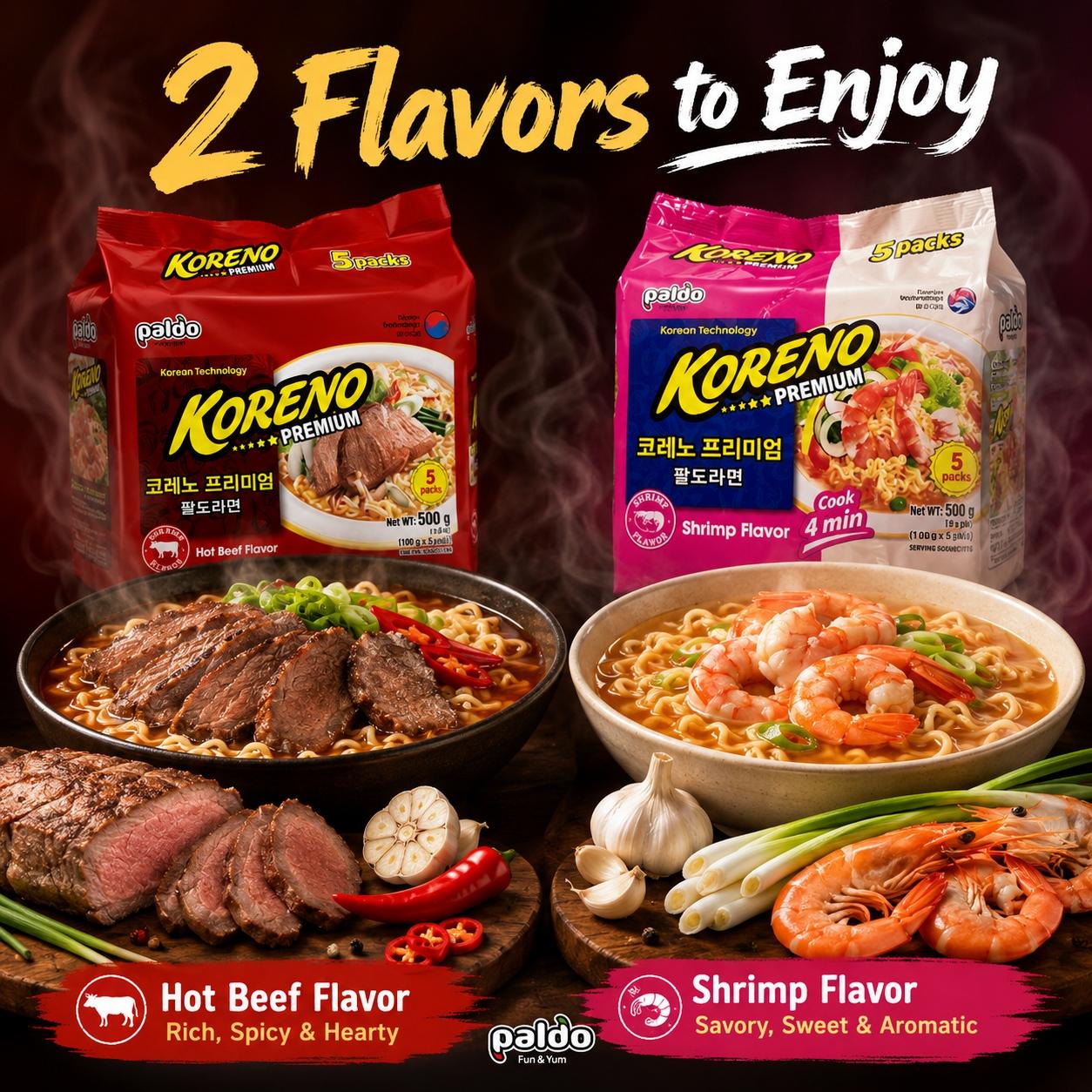 PALDO Soup Noodle Multi-Pack 100g*5, 2 flavors | Rich Soup Flavor, Chewy Noodle Texture, Convenient Instant Food