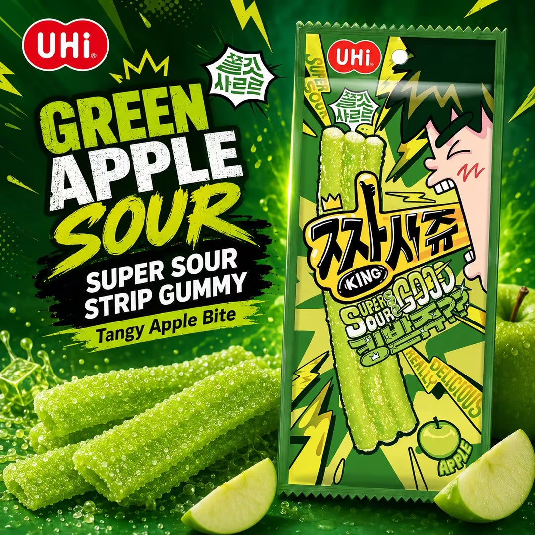 YEM Green Apple Sour Bar Gummies 40g/bag | Sour and sweet green apple flavor, chewy and soft texture, sour icing on the outside